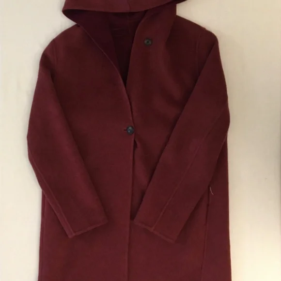 Uniqlo double faced wool blend coat with hood - maroon - oversized XS - Picture 5 of 15